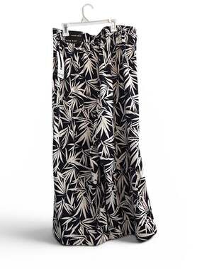 Nine West Wide Leg Crop Pants Blue White NWT Palm Tree Leaf Print Petite Large